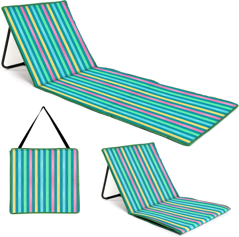 Beach Mat Recliner with Pocket - Dark Multicolor Stripes Home and Hardware just be