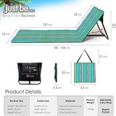 Beach Mat Recliner with Pocket - Dark Multicolor Stripes Home and Hardware just be