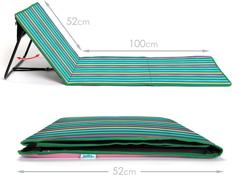 Beach Mat Recliner with Pocket - Dark Multicolor Stripes Home and Hardware just be