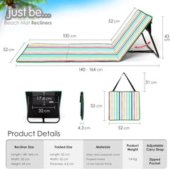 just be: Beach Mat Recliner with Pocket - Light Multicolor Stripes Home and Hardware Boppi