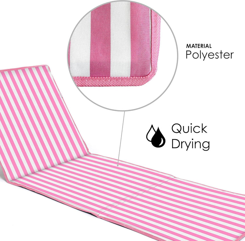 Beach Mat Recliner with Pocket - Pink Stripes Home and Hardware just be