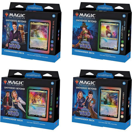 Magic: The Gathering MTG TCG - Universes Beyond: Doctor Who Commander Deck Bundle - 4 Set Decks [Masters of Evil, Blast from The Past, Timey-Wimey & Paradox Power] Card Game Wizards of the Coast