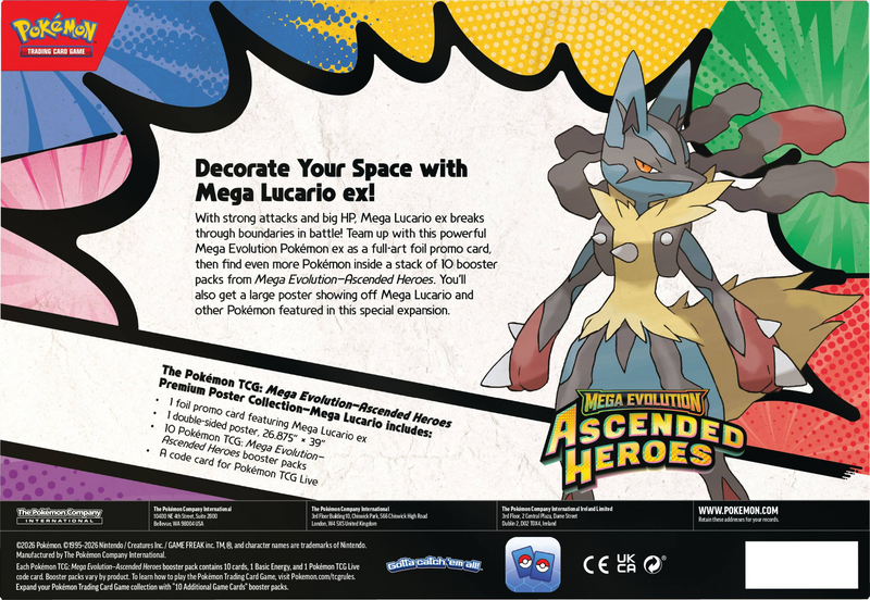 Pokemon TCG: Mega Evolution - Ascended Heroes Premium Poster Collection (Mega Lucario ex) Card Game Pokemon