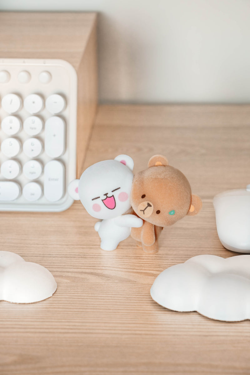 Milk Mocha Bear x Shopville Exclusive: Milk Mocha Hugging Figurine - Fuzzy Flocked Cute Limited Edition Toys & Games Milk Mocha Bear