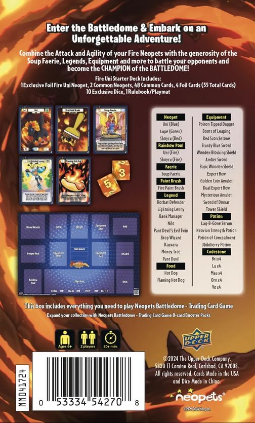 Neopets Battledome TCG: Defenders of Neopia Starter Deck - Fire Uni Card Game Upper Deck   