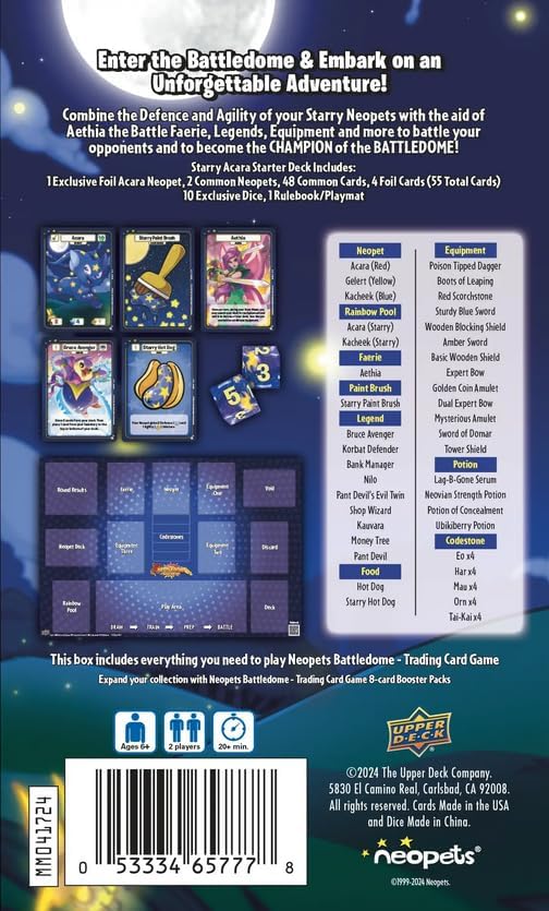 Neopets Battledome TCG: Defenders of Neopia Starter Deck - Starry Arcara Card Game Upper Deck   