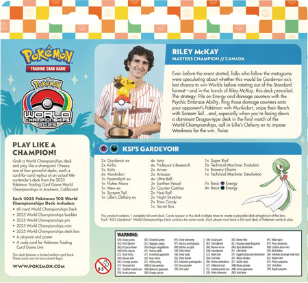 Pokemon TCG: 2025 World Championships Deck - Riley McKay's KSI's Gardevoir (Masters Champion) Card Game Pokemon