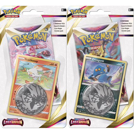 Pokemon TCG: Sword & Shield - Lost Origins Checklane Blister Pack - Croagunk and Scorbunny Card Game Pokemon   