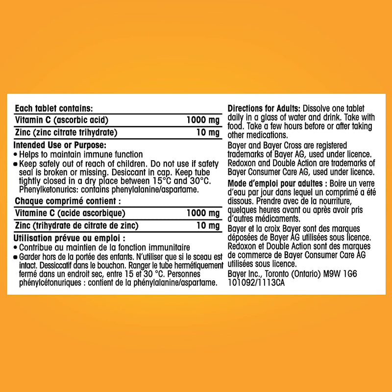 Redoxon Double Action Effervescent Tablets - Vitamin C 1000mg and Zinc 10mg - 4 x 15 Count Healthcare Ester-C   