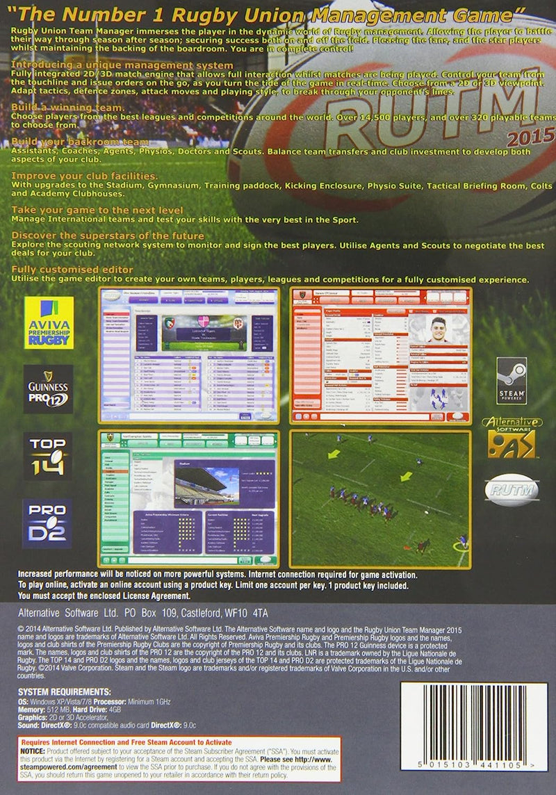 Rugby Union Team Manager 2015 [PC] PC Video Game Alternative Software