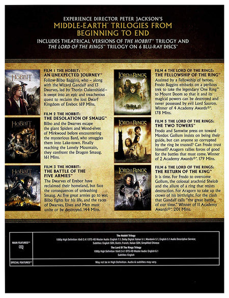 The Middle-Earth 6-Film Theatrical Collection [Blu-Ray Box Set] DVDs & Blu-Rays Warner Bros.   