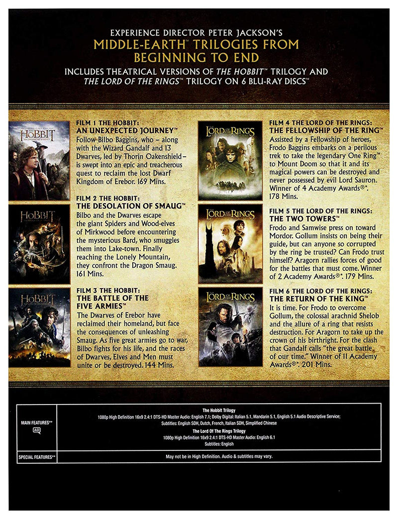 The Middle-Earth 6-Film Theatrical Collection [Blu-Ray Box Set] DVDs & Blu-Rays Warner Bros.   