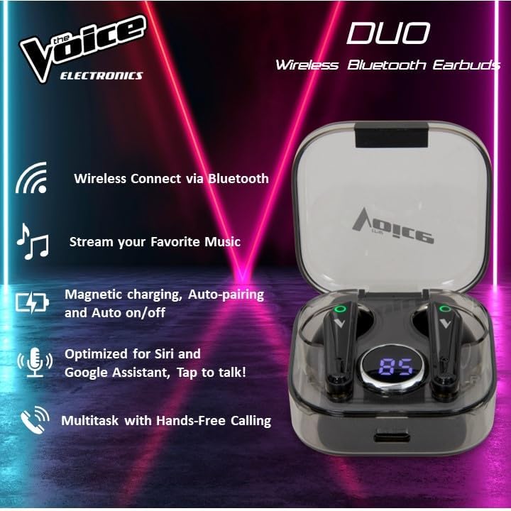 The Voice Duo True Wireless Stereo Earbuds with Mic - White [Electronics] Electronics The Voice   