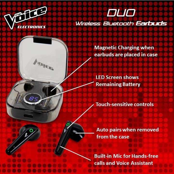 The Voice Duo True Wireless Stereo Earbuds with Mic - Black [Electronics] Electronics The Voice   