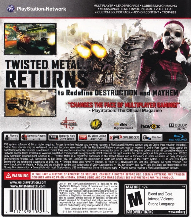 Twisted Metal [PlayStation 3] PlayStation 3 Video Game Sony   