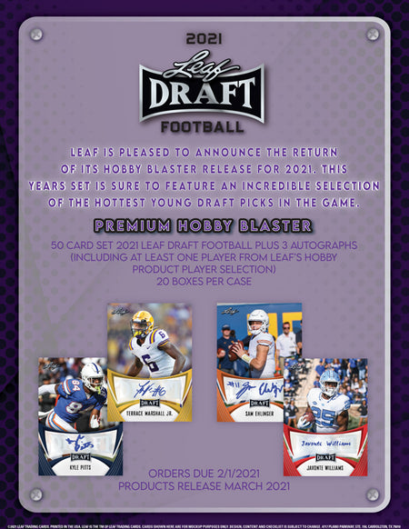 2021 Leaf Draft Football Hobby Blaster Box - 50 Cards Card Game Leaf Trading Cards   