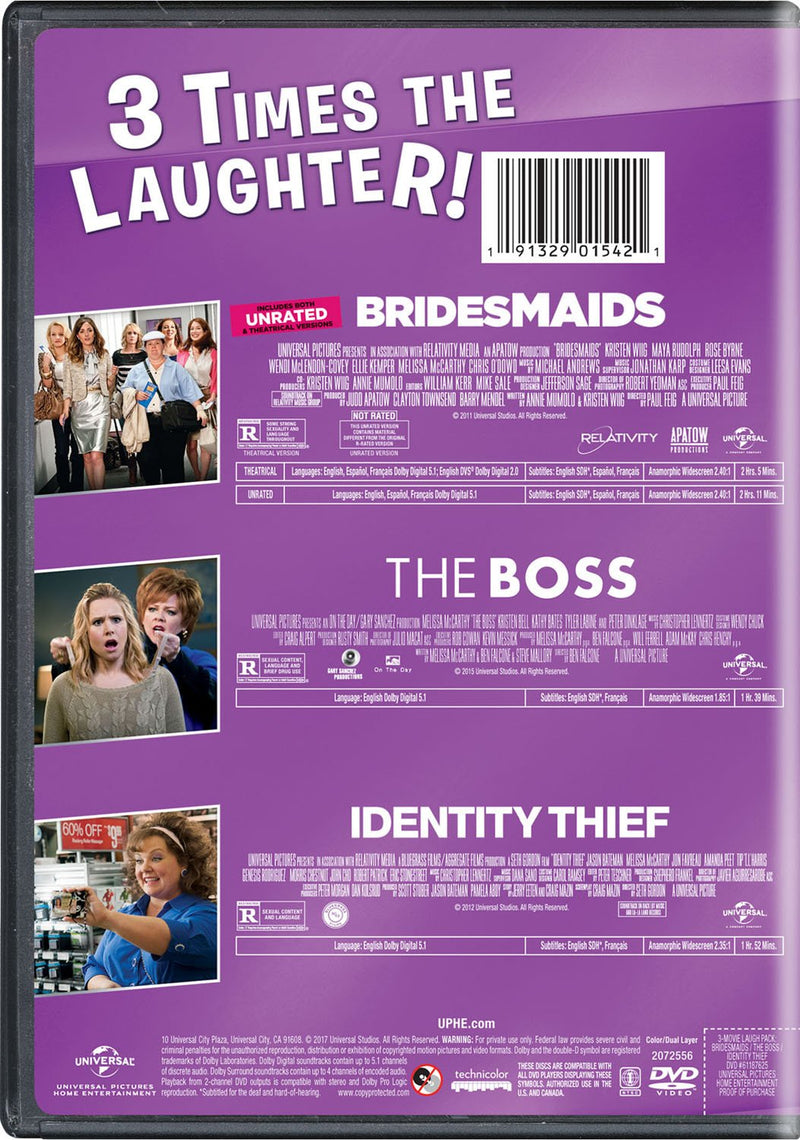 3-Movie Laugh Pack: Bridesmaids / The Boss / Identity Thief [DVD Box Set] DVDs & Blu-Rays Universal Pictures   