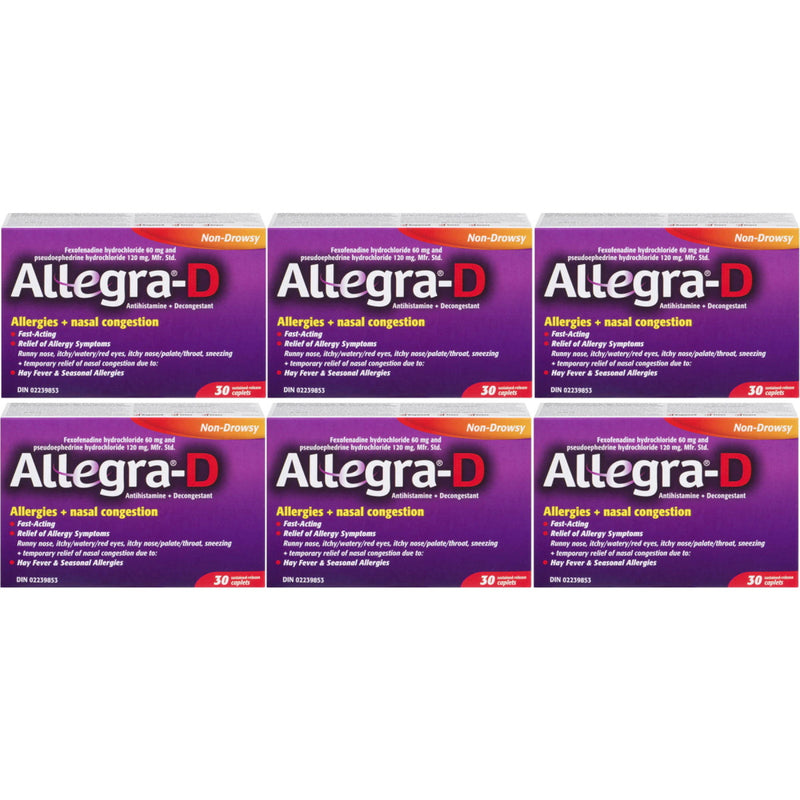 Allegra D 12 Hour Allergy Nasal Congestion Tablets - 6 Pack - 180 Caplets [Healthcare] Healthcare Allegra   