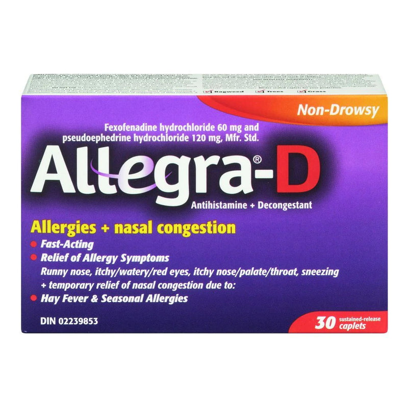 Allegra D 12 Hour Allergy Nasal Congestion Tablets - 30 Caplets Healthcare Allegra   