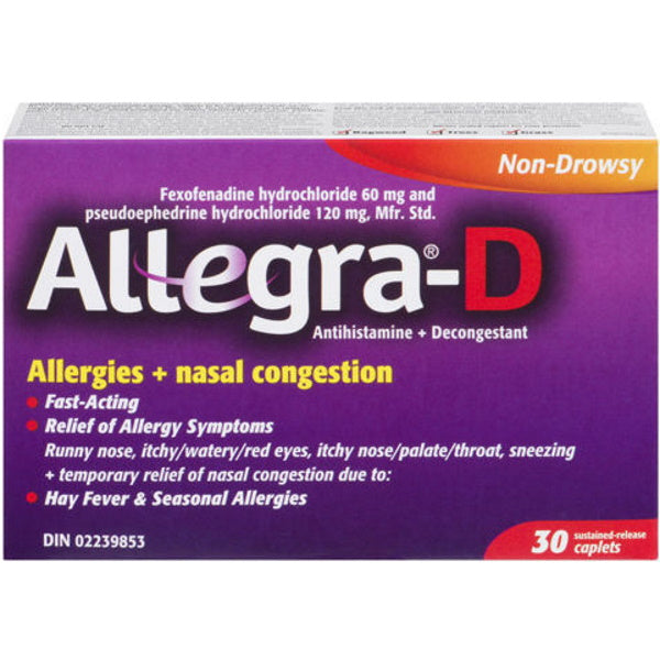 Allegra D 12 Hour Allergy Nasal Congestion Tablets - 30 Caplets Healthcare Allegra   