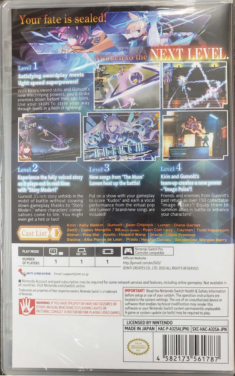 Azure Striker Gunvolt 3 [Nintendo Switch] Nintendo Switch Video Game Inti Creates   
