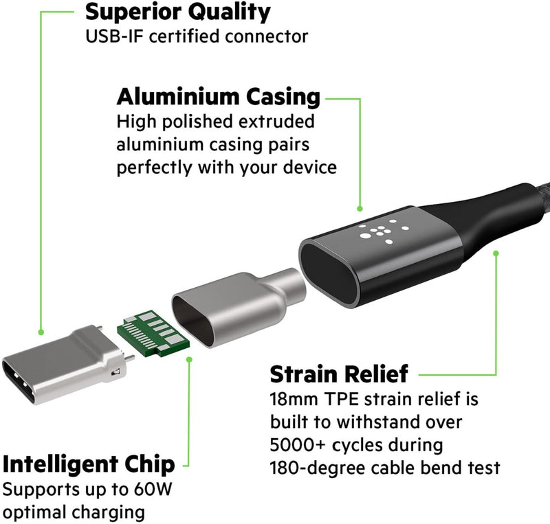 Belkin MIXIT DuraTek Kevlar 4' USB-C to USB-C Cable - Black [Electronics] Electronics Belkin   