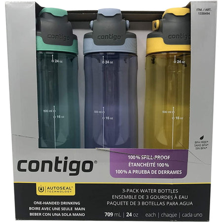 Contigo AutoSeal Tritan Water Bottles - 3 Pack - Green, Purple, Yellow [House & Home] House & Home Contigo   