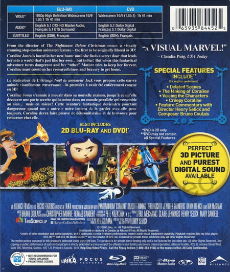 Coraline [3D + 2D Blu-ray + DVD] DVDs & Blu-Rays Alliance   