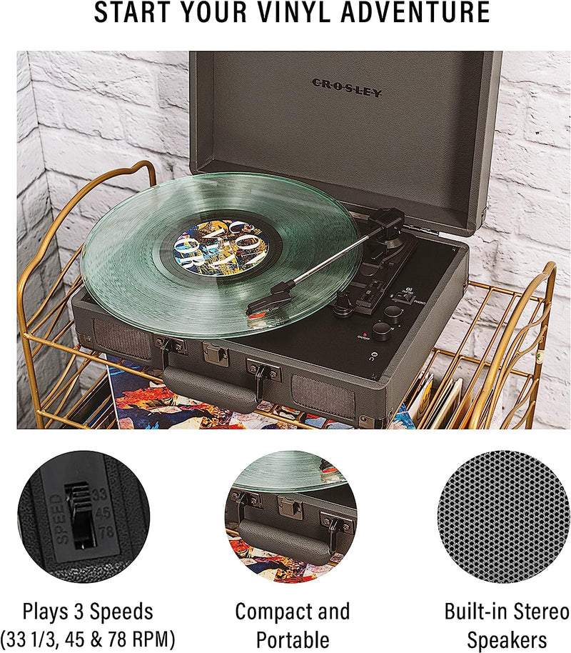 Crosley: Cruiser Plus Vintage 3-Speed Bluetooth in/Out Suitcase Vinyl Record Player Turntable - Slate - CR8005F-SG [Electronics] Electronics Crosley