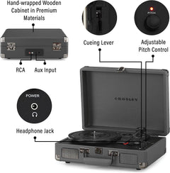 Crosley: Cruiser Plus Vintage 3-Speed Bluetooth in/Out Suitcase Vinyl Record Player Turntable - Slate - CR8005F-SG [Electronics] Electronics Crosley