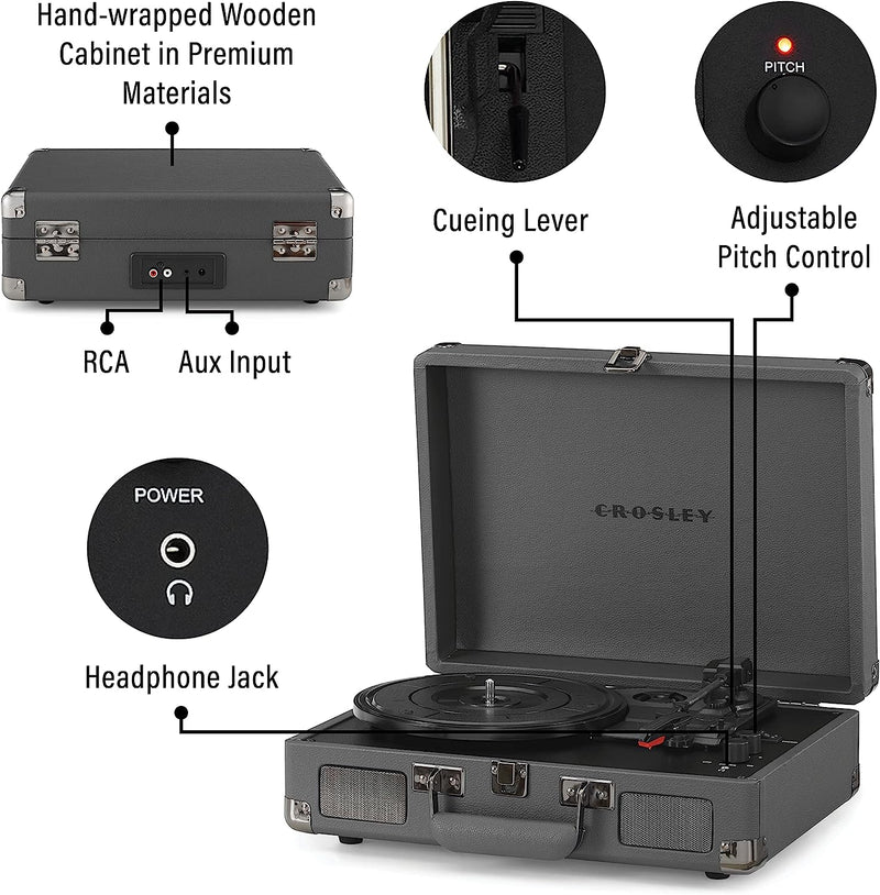 Crosley: Cruiser Plus Vintage 3-Speed Bluetooth in/Out Suitcase Vinyl Record Player Turntable - Slate - CR8005F-SG [Electronics] Electronics Crosley