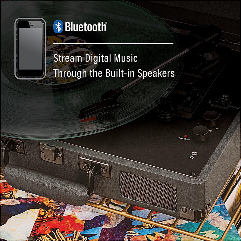 Crosley: Cruiser Plus Vintage 3-Speed Bluetooth in/Out Suitcase Vinyl Record Player Turntable - Slate - CR8005F-SG [Electronics] Electronics Crosley