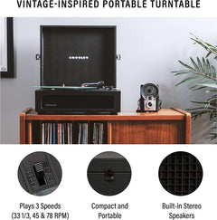 Crosley: Voyager Vintage Portable Vinyl Record Player Turntable with Bluetooth in/Out and Built-in Speakers - Black - CR8017B-BK [Electronics] Electronics Crosley