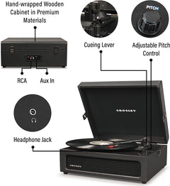 Crosley: Voyager Vintage Portable Vinyl Record Player Turntable with Bluetooth in/Out and Built-in Speakers - Black - CR8017B-BK [Electronics] Electronics Crosley