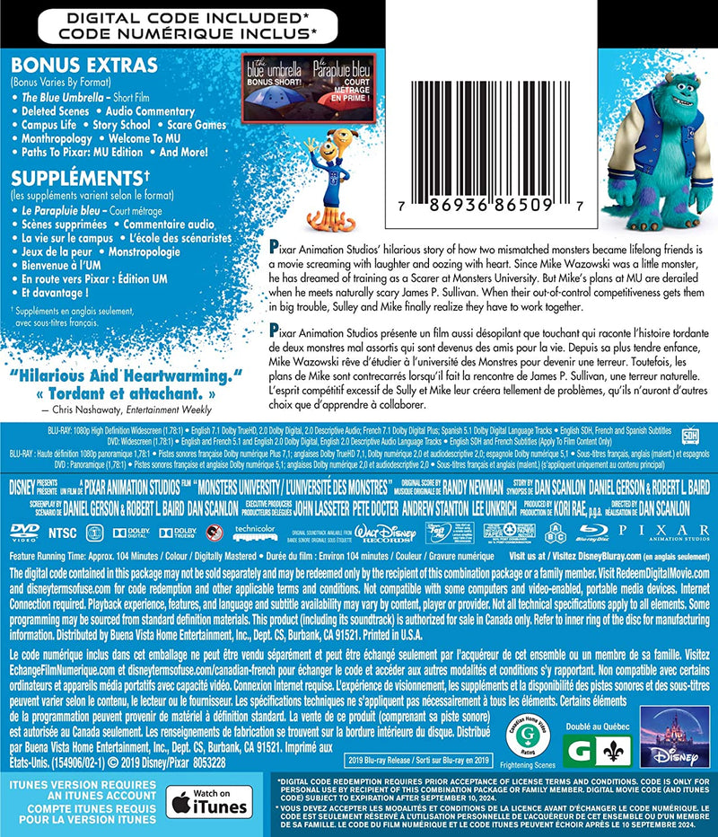 Disney Pixar's Monsters University [Blu-ray + DVD + Digital] DVDs & Blu-Rays Disney   