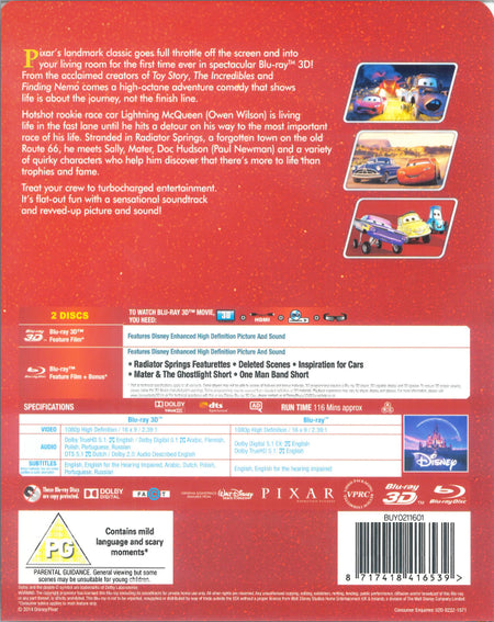 Disney Pixar's Cars - Limited Edition SteelBook [3D + 2D Blu-ray] DVDs & Blu-Rays Disney   