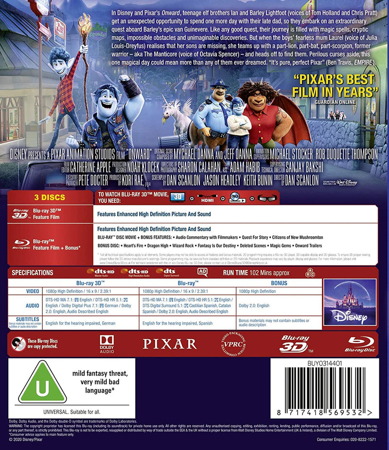 Disney Pixar's Onward 3D [3D + 2D Blu-ray] DVDs & Blu-Rays Disney   