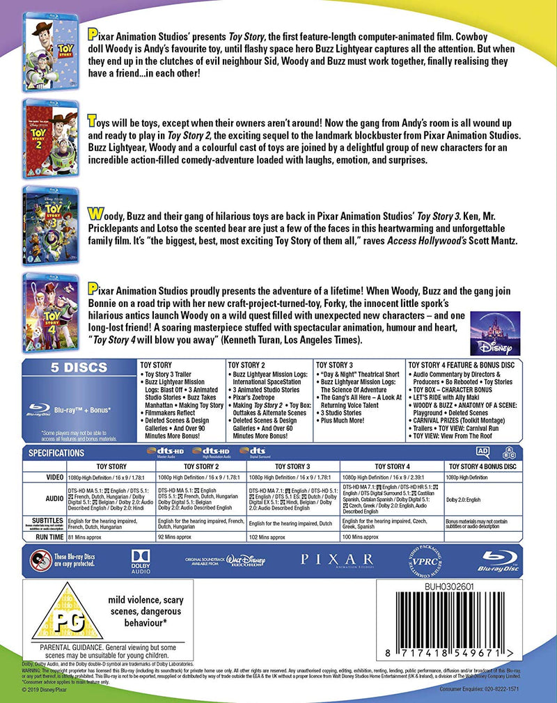 Toy Story 1 2 3 4 - Movie Collection - Disney Pixar [Blu-Ray Box Set] DVDs & Blu-Rays Disney   