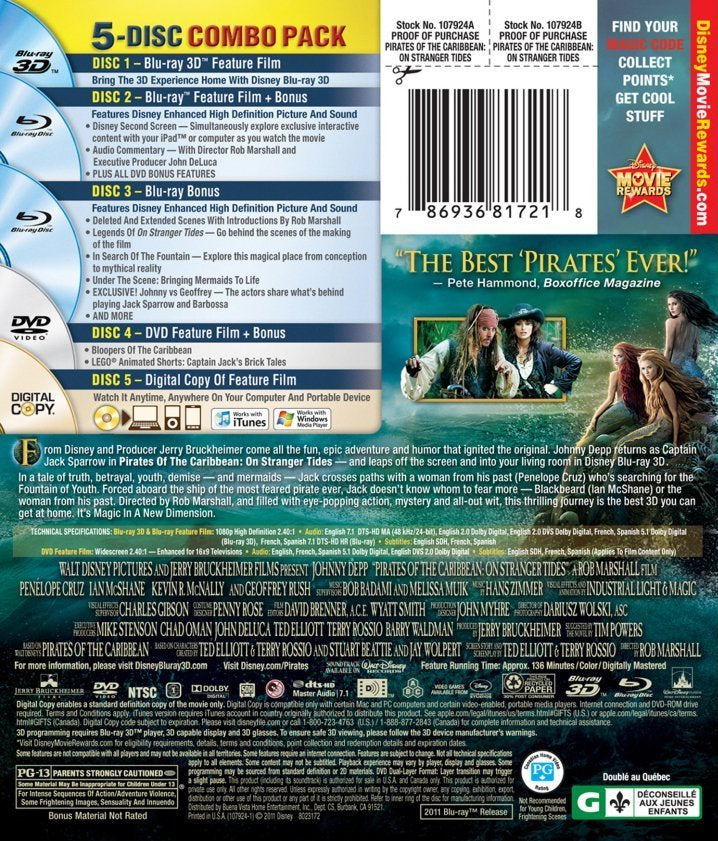 Disney's Pirates of the Caribbean: On Stranger Tides - Limited Edition SteelBook [3D + 2D Blu-ray + DVD + Digital] DVDs & Blu-Rays Disney   