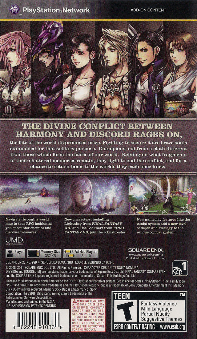 Dissidia 012: Duodecim Final Fantasy [Sony PSP] Sony PSP Video Game Square Enix   