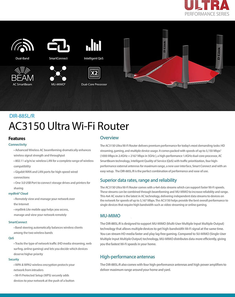 D-Link Systems AC3150 Ultra Wi-Fi Router - DIR-885L/R [Electronics] Electronics D-Link   