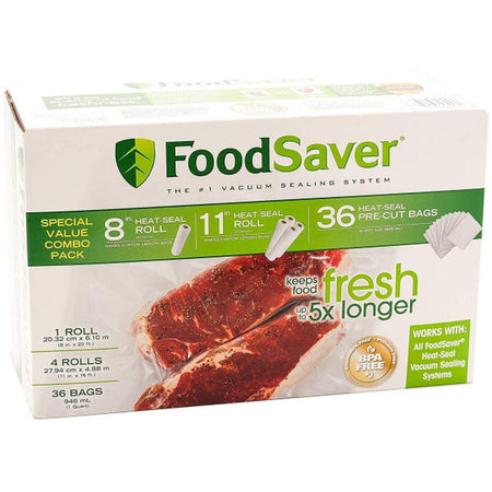 FoodSaver Combo Pack - 8 Inch & 11 Inch Rolls & 36 Heat-Seal Pre-Cut Bags [House & Home] House & Home FoodSaver   