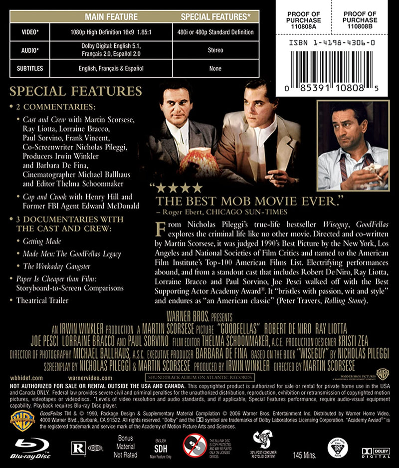 GoodFellas [Blu-ray] DVDs & Blu-Rays Warner Brothers   