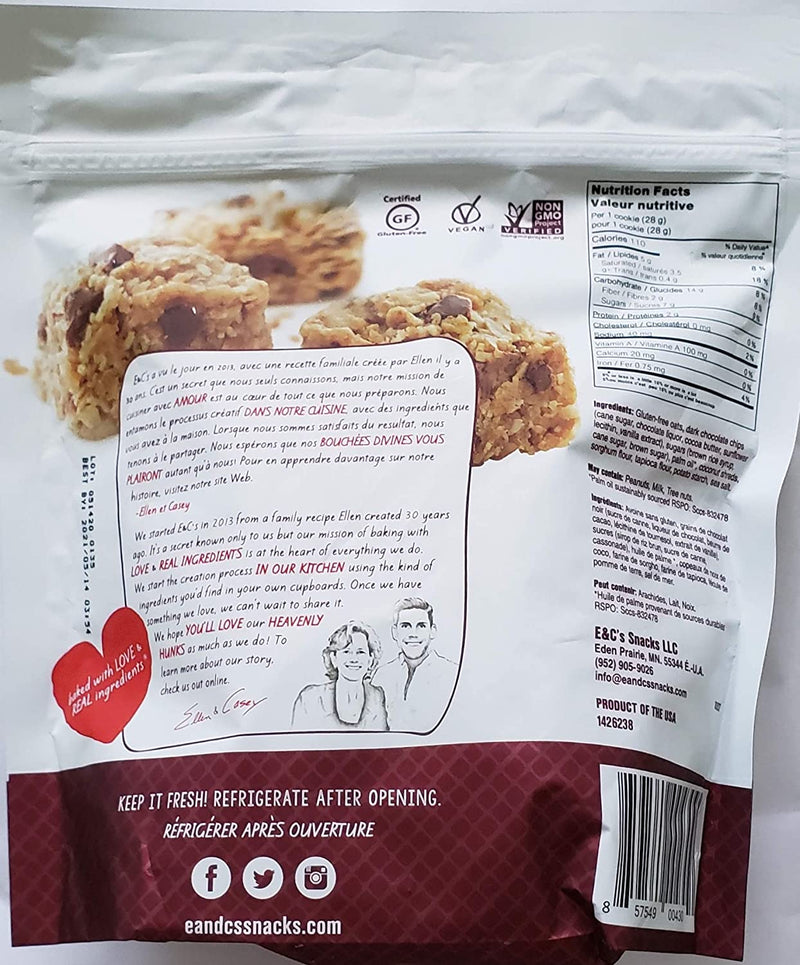 Heavenly Hunks Oatmeal Dark Chocolate Gluten Free Cookies - 567g / 20 oz [Snacks & Sundries] Snacks & Sundries E&C's Snacks   