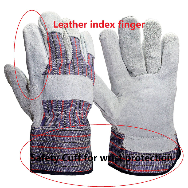 Hyper Tough Split Leather Palm Gloves with Safety Cuff - 2-Pairs [House & Home] House & Home Hyper Tough   