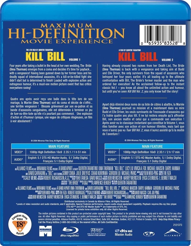 Kill Bill Vol. 1 / Kill Bill Vol. 2 Double Feature [Blu-Ray Box Set] DVDs & Blu-Rays Alliance   