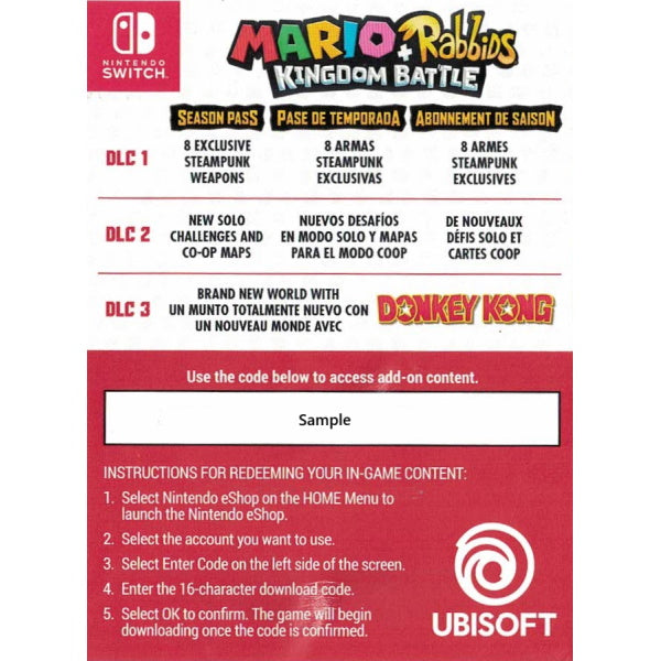 Mario + Rabbids Kingdom Battle - Season Pass DLC Pack [Nintendo Switch Accessory] Nintendo Switch Video Game Ubisoft   