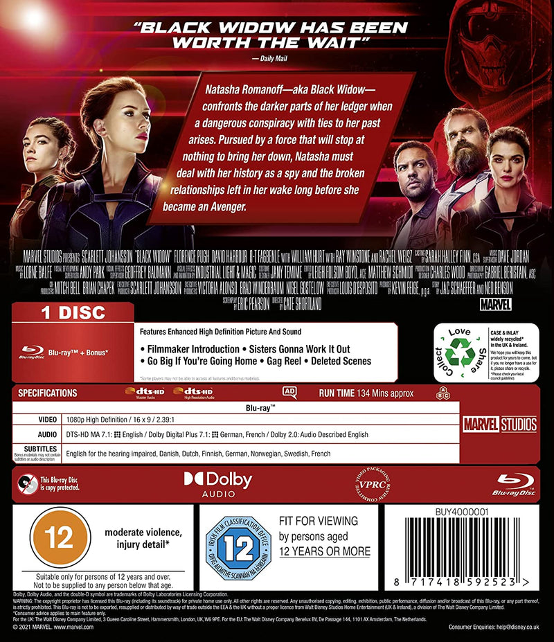 Marvel's Black Widow [Blu-ray] DVDs & Blu-Rays Marvel Studios   