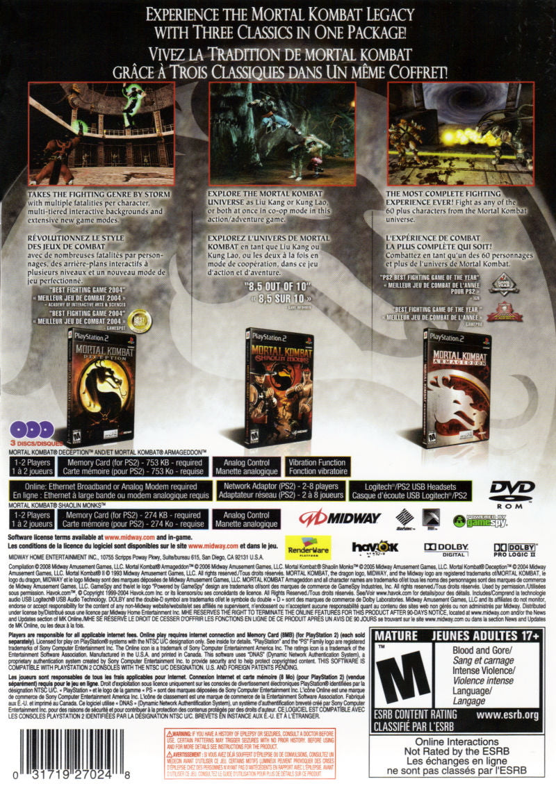 Mortal Kombat Kollection [PlayStation 2] PlayStation 2 Video Game Valuesoft   