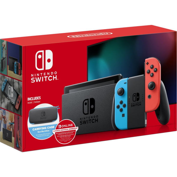 Nintendo Switch Console - Neon Blue & Neon Red Joy-Con + 12 Month Individual Membership Nintendo Switch Online + Carrying Case [Nintendo Switch System] Nintendo Systems Nintendo   